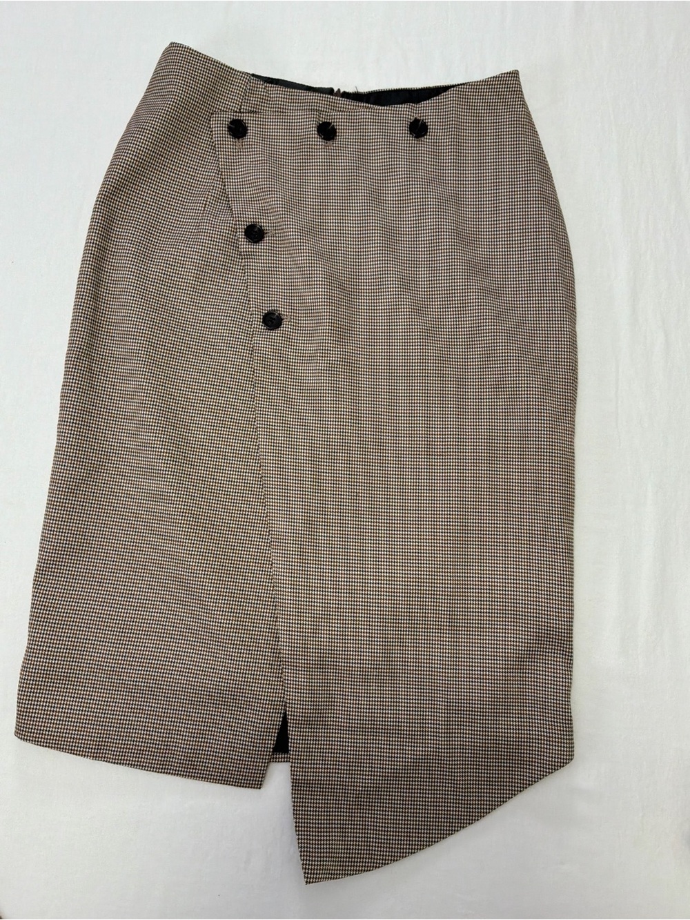 HAODUOYI Brown Houndstooth Button-Front Pencil Skirt